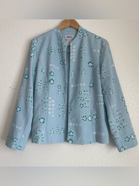 Vintage Graff floral buttonless blazer, turqouise, 10